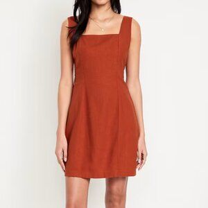 Old Navy  Square-Neck Linen-Blend Mini Dress - Bronzed Amber, Size: Large